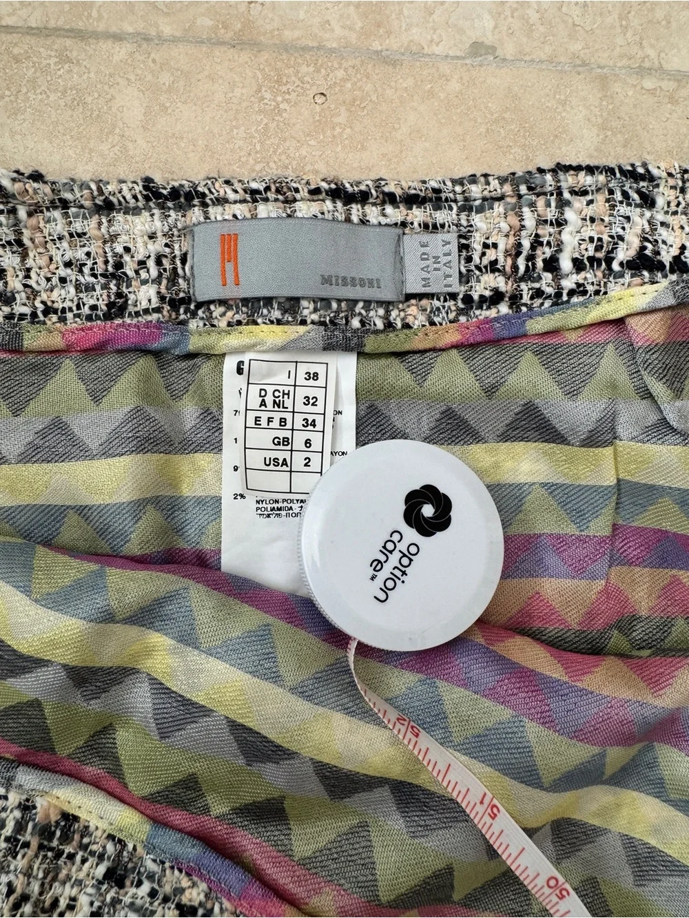 MISSONI Italian Made Black Cream Tweed Skirt with Iconic Zigzag Lining Size 2